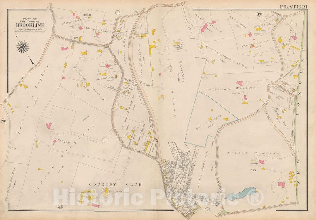 Historic Map : Atlas Town of Brookline, Brookline 1919 Plate 021 , Vintage Wall Art
