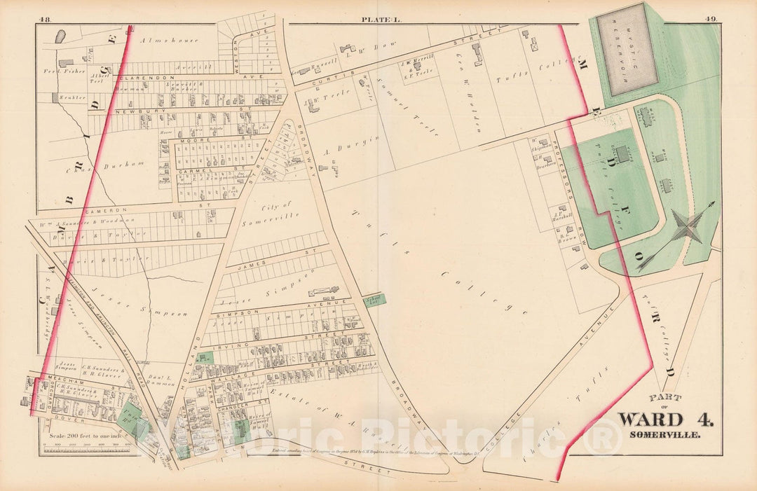 Historic Map : Atlas City of Somerville, Somerville 1874 Plate L , Vintage Wall Art