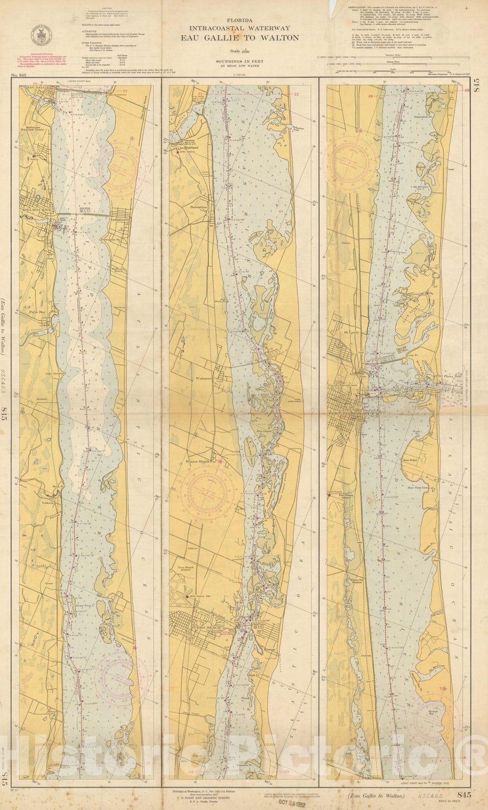 Historic Map : Coastal Charts - Florida Intracoastal: Eau Gallie to Walton 1952 , Vintage Wall Art