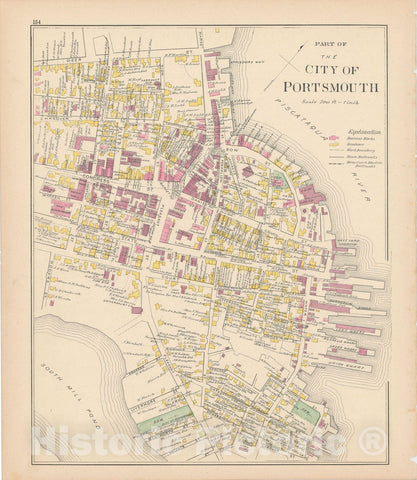 Historic Map : Portsmouth 1892 , Town and City Atlas State of New Hampshire , v5, Vintage Wall Art