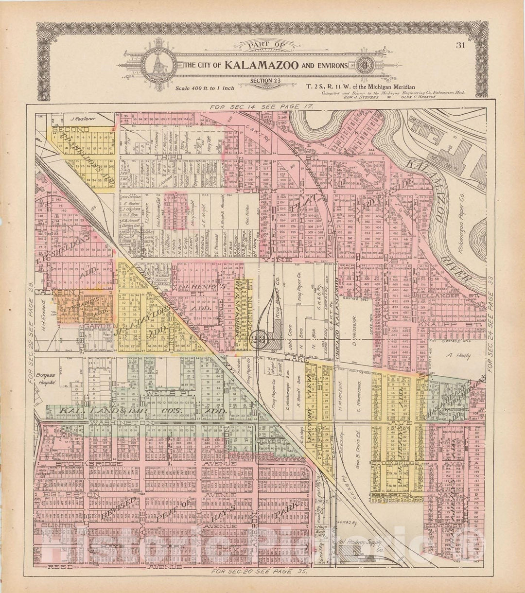 Historic Map : Kalamazoo 1910 , Standard Atlas of Kalamazoo County , v14, Vintage Wall Art