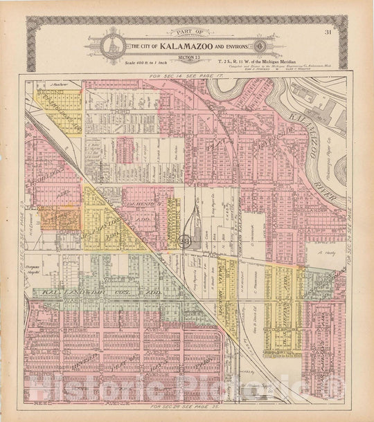 Historic Map : Kalamazoo 1910 , Standard Atlas of Kalamazoo County , v14, Vintage Wall Art