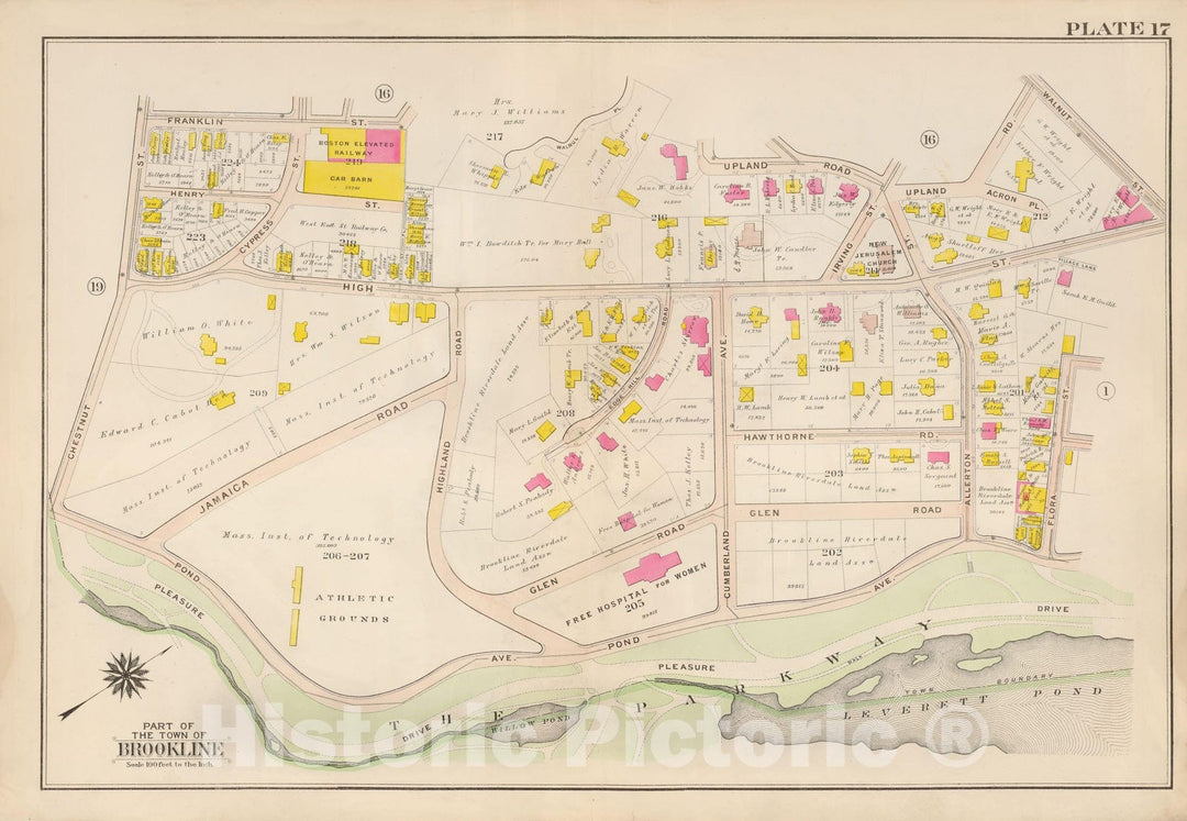 Historic Map : Atlas Town of Brookline, Brookline 1907 Plate 017 , Vintage Wall Art