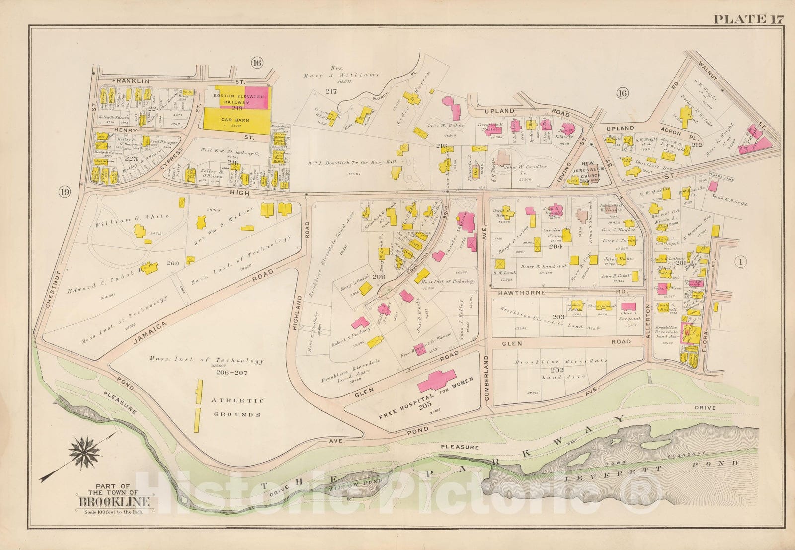 Historic Map : Atlas Town of Brookline, Brookline 1907 Plate 017 , Vintage Wall Art