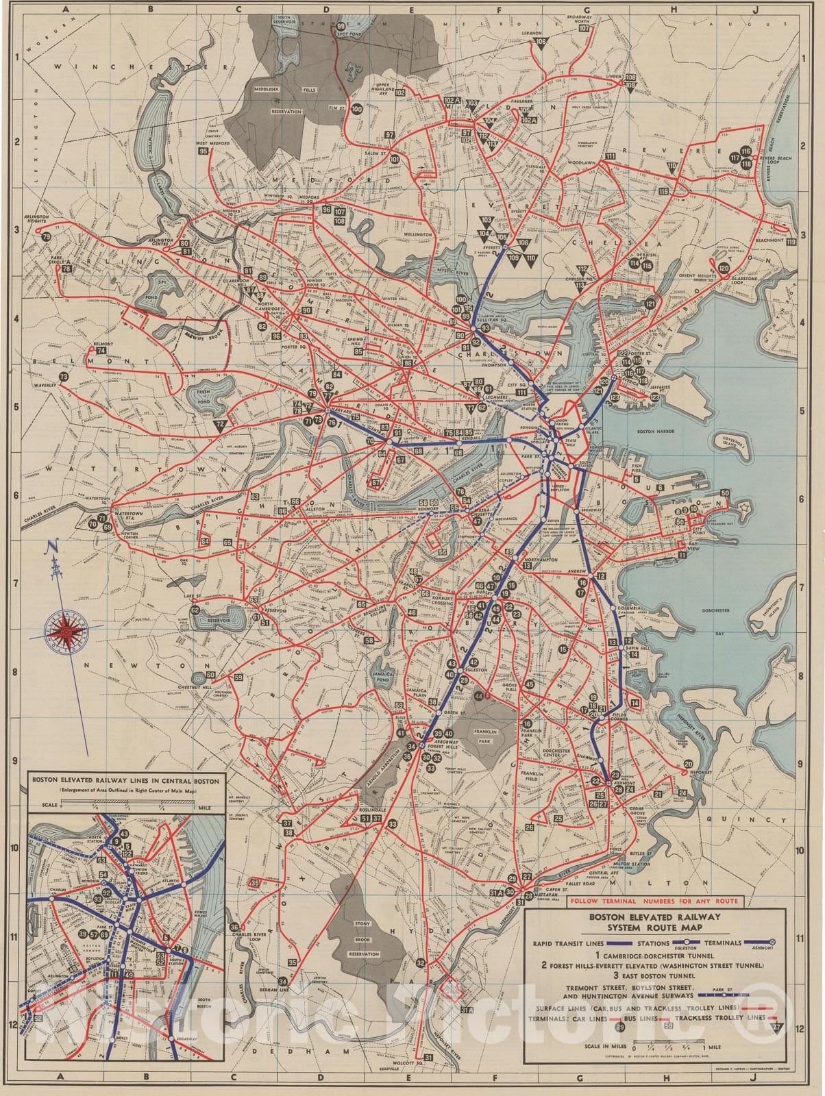 Historic Map : Greater Boston Transit Maps, Boston Elevated Railway Sy ...