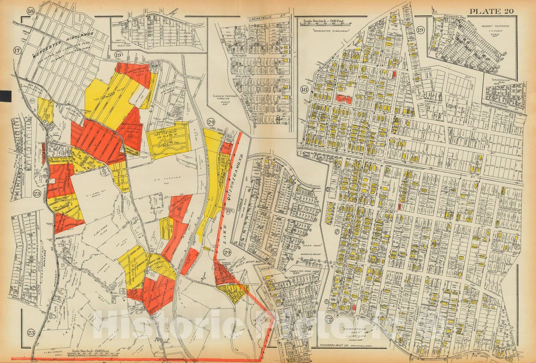 Historic Map : Atlas City of Worcester MA 1922 Plate 020 , Vintage Wall Art
