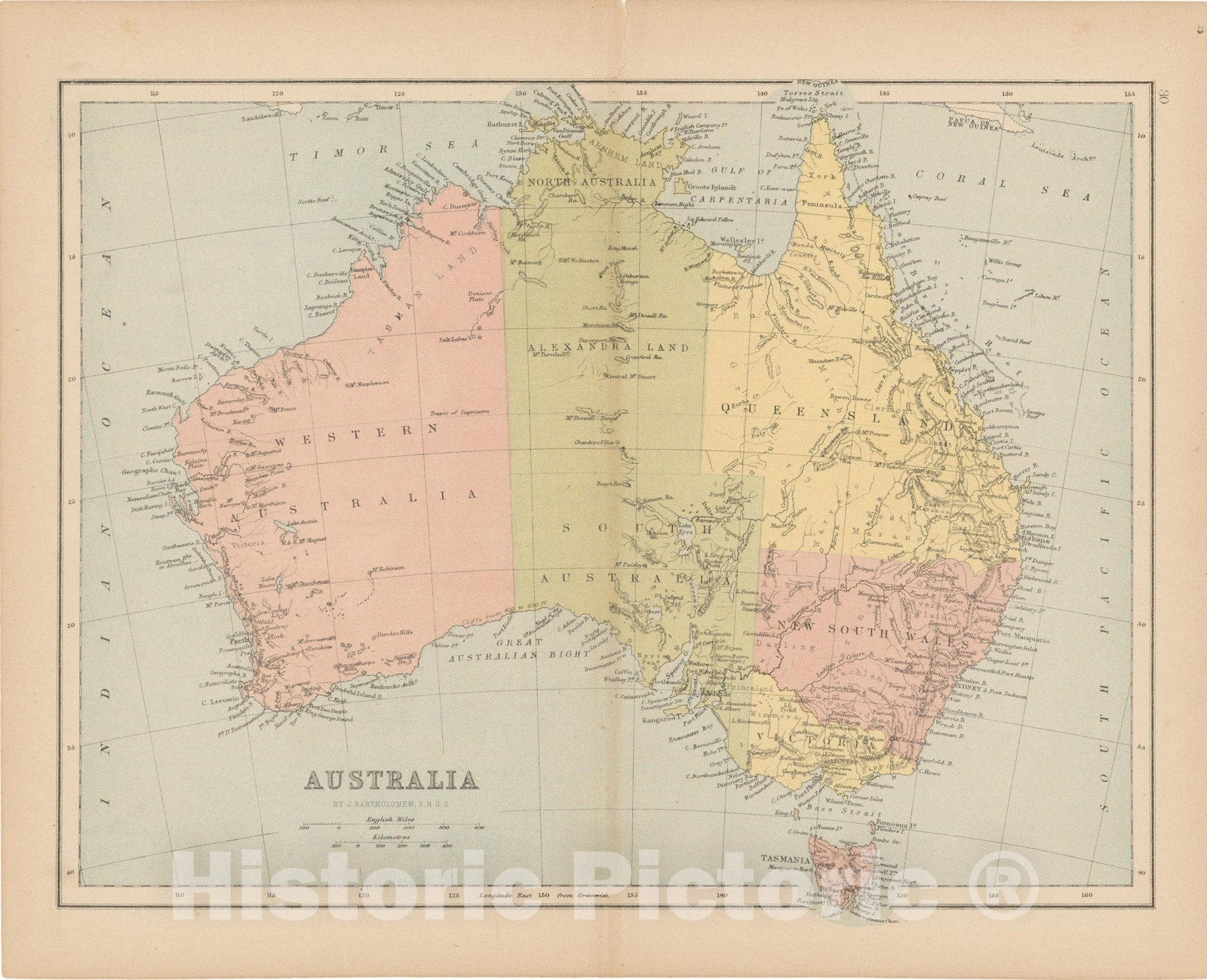 Historic Map : Australia 1875 , Student Atlas of Modern Geography , v2, Vintage Wall Art