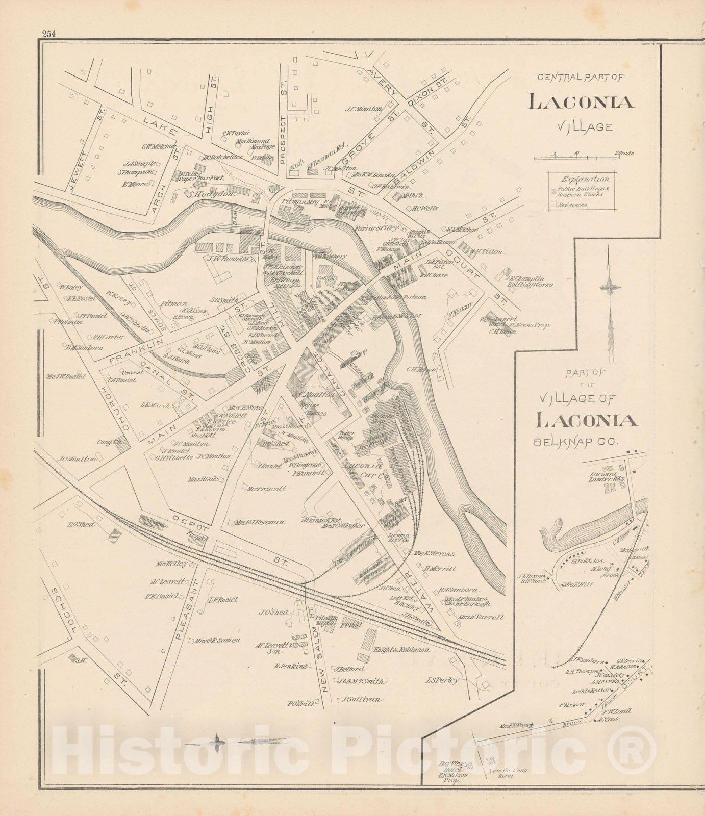Historic Map : Laconia 1892 , Town and City Atlas State of New Hampshire , v2, Vintage Wall Art