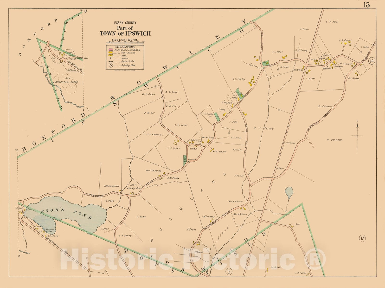 Historic Map : Atlas Towns of Topsfield, Ipswich, Essex, Hamilton and Wenham, Essex County, MA, Ipswich 1910 Plate 015 , Vintage Wall Art