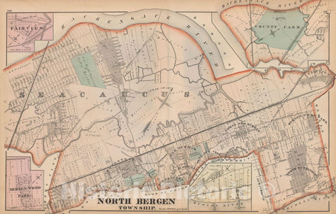 Historic Map : Combined Atlas State of New Jersey & The County of Hudson, North Bergen 1873 , Vintage Wall Art