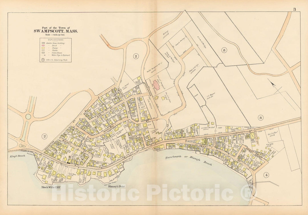 Historic Map : Atlas of Town of Swampscott, Swampscott 1897 Plate 003 , Vintage Wall Art