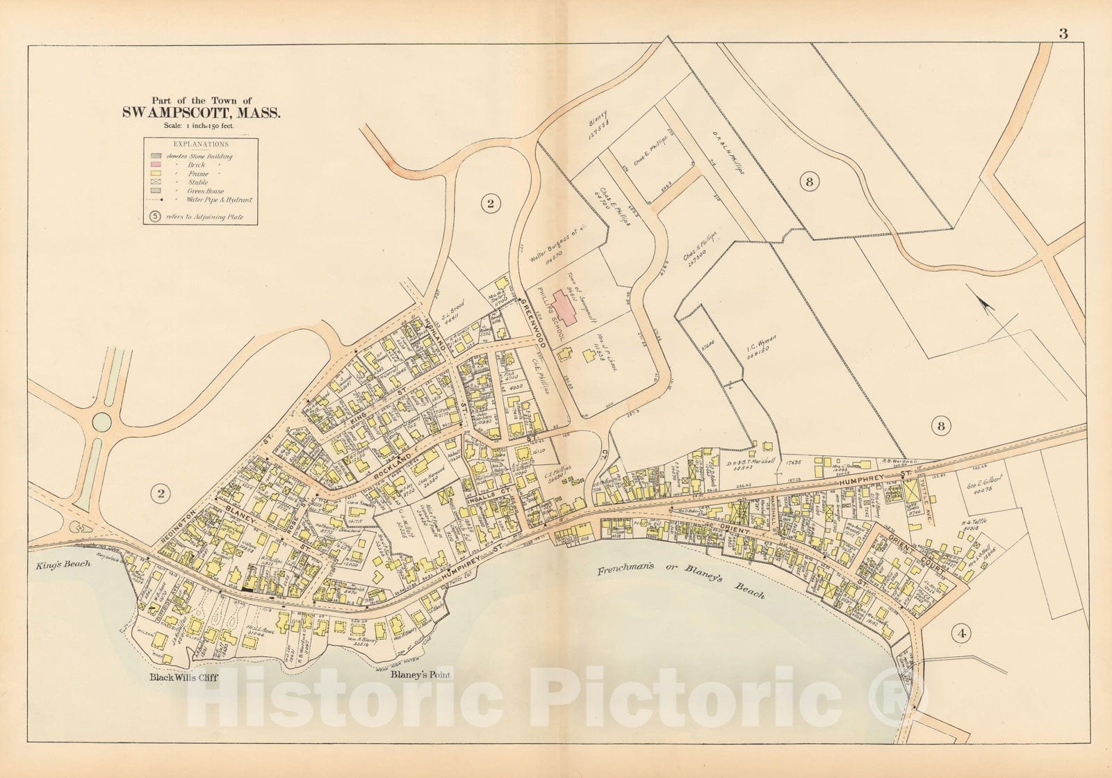 Historic Map : Atlas of Town of Swampscott, Swampscott 1897 Plate 003 , Vintage Wall Art