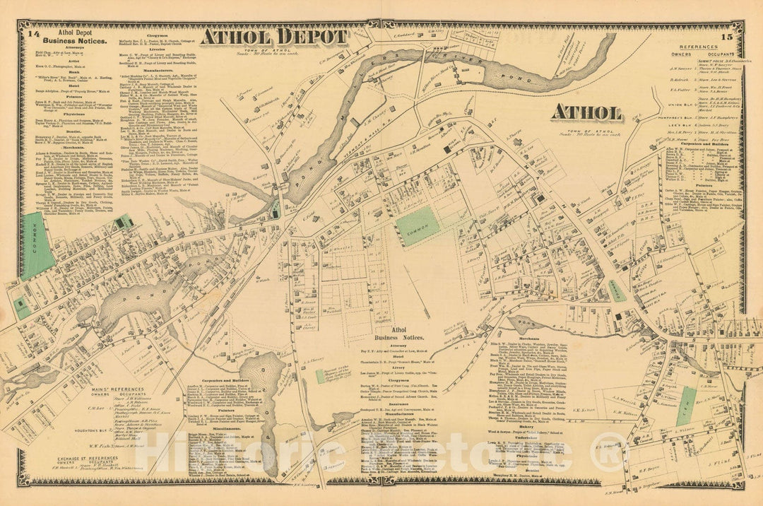 Historic Map : Atlas of Worcester County, Massachsuetts, Athol 1870 , v2, Vintage Wall Art