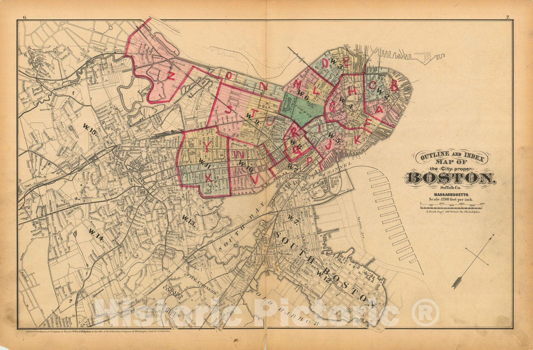 Historic Map : Atlas of County of Suffolk, MA Vol. 1 including Boston Proper, Boston 1874 Index Plate , Vintage Wall Art