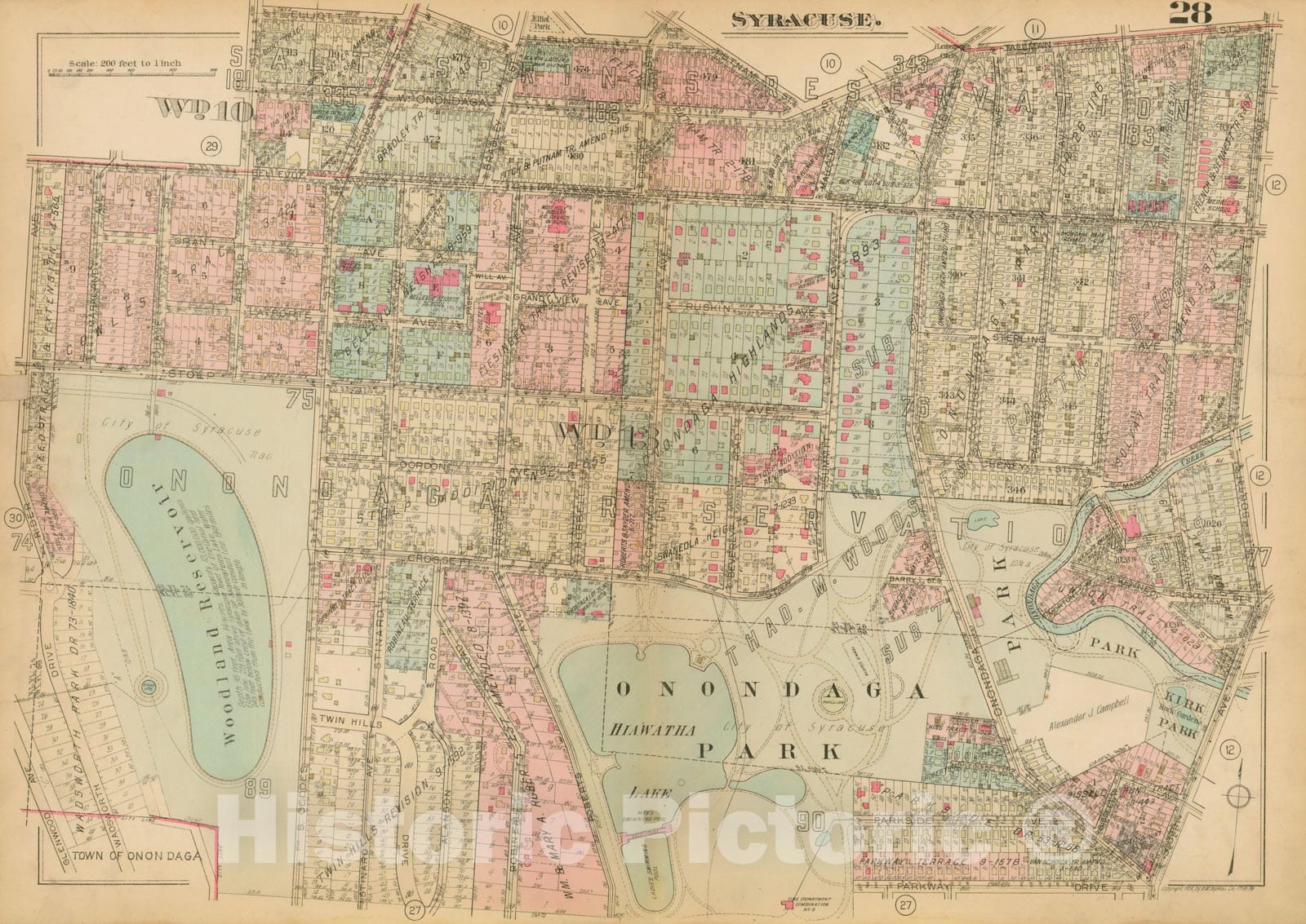 Historic Map : Atlas City of Syracuse, NY and Suburbs, Syracuse 1924 Plate 028 , Vintage Wall Art