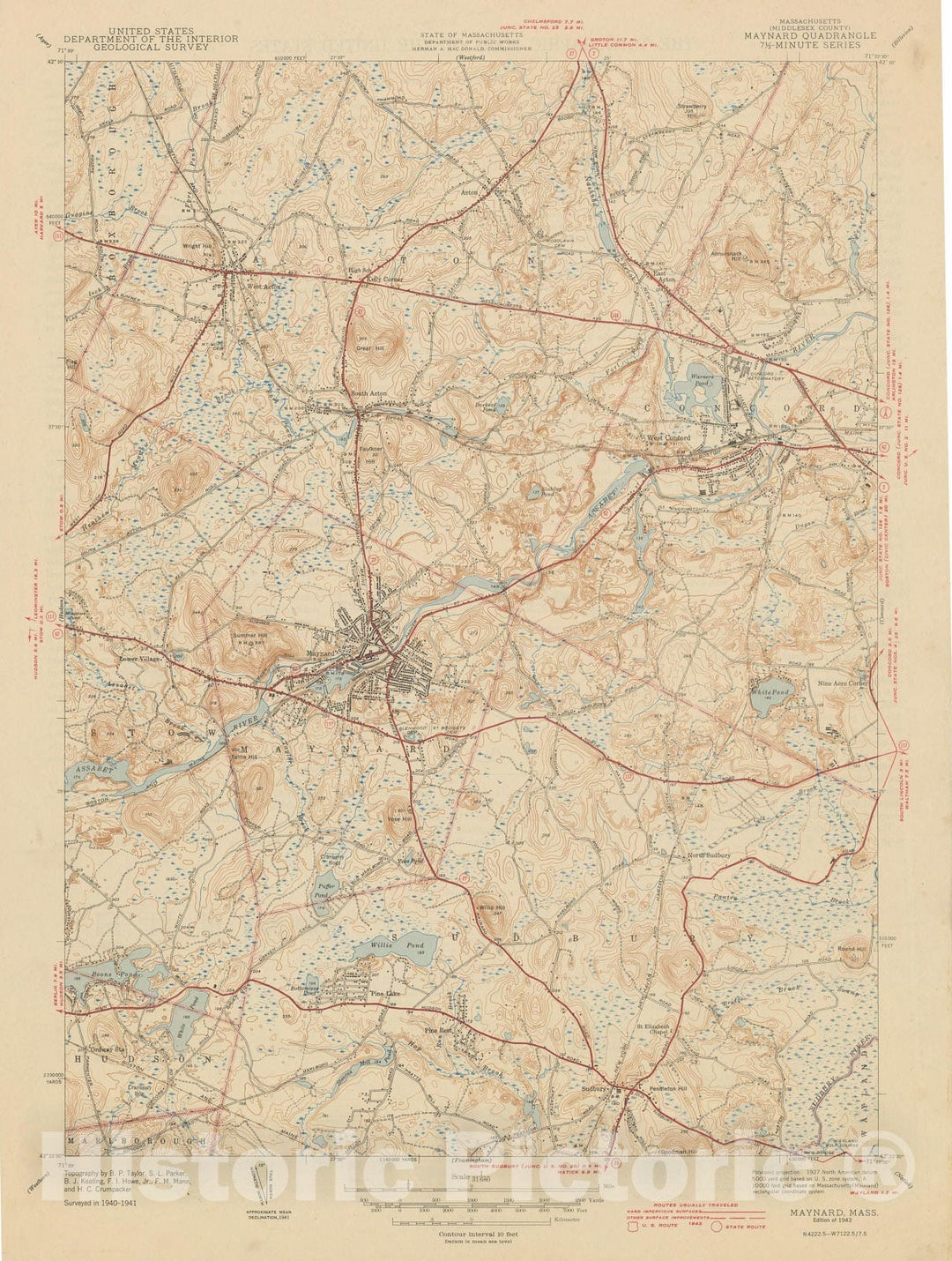 Historic Map : USGS 7.5 Minute Sheets and Quadrangles, Maynard 1943 Topographic Map , Vintage Wall Art