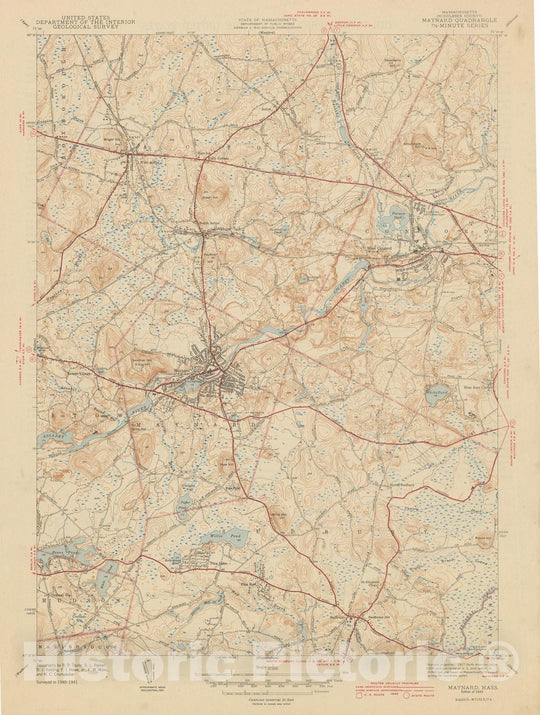 Historic Map : USGS 7.5 Minute Sheets and Quadrangles, Maynard 1943 Topographic Map , Vintage Wall Art