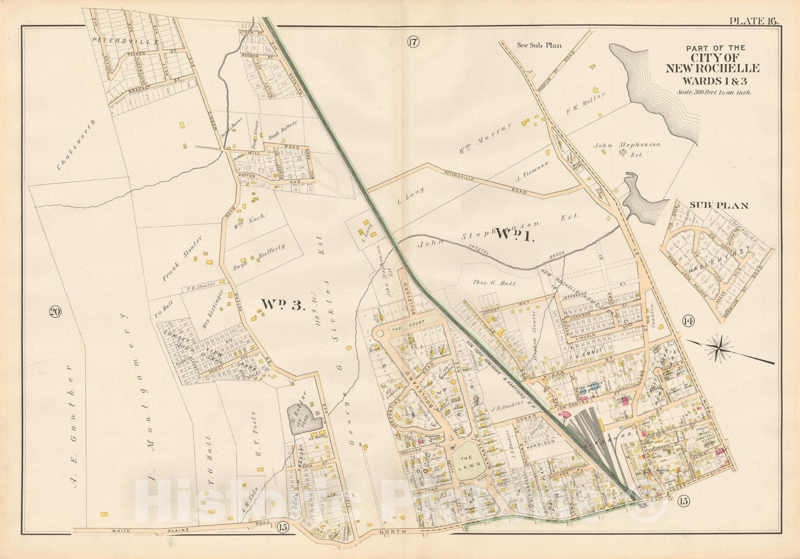 Historic Map : Atlas of Westchester County, New Rochelle 1901 Plate 016 , Vintage Wall Art