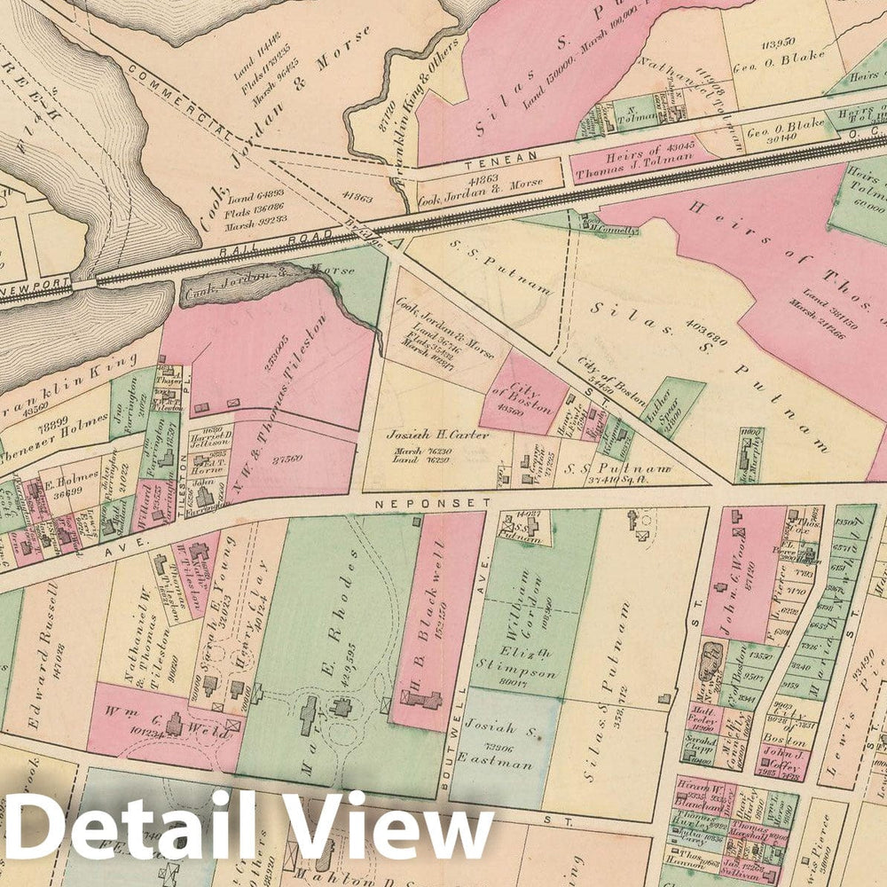 Historic Map : Atlas of County of Suffolk, MA Vol. 3rd, Dorchester 1874 Plate N , v2, Vintage Wall Art