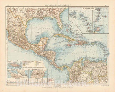 Historic Map : United States & Mexico & West Indies 1899 , Andrees Allgemeiner Handatlas , Vintage Wall Art