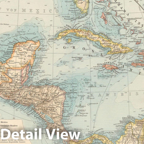 Historic Map : United States & Mexico & West Indies 1899 , Andrees Allgemeiner Handatlas , Vintage Wall Art