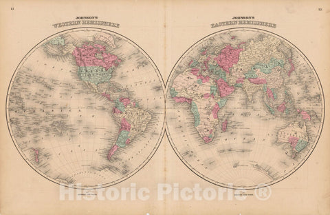 Historic Map : World Map 1865 , v2, Vintage Wall Art