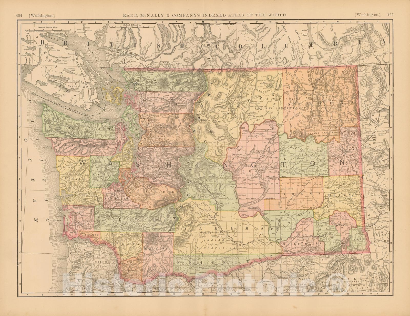 Historic Map : United States Maps, Washington 1894 , Vintage Wall Art