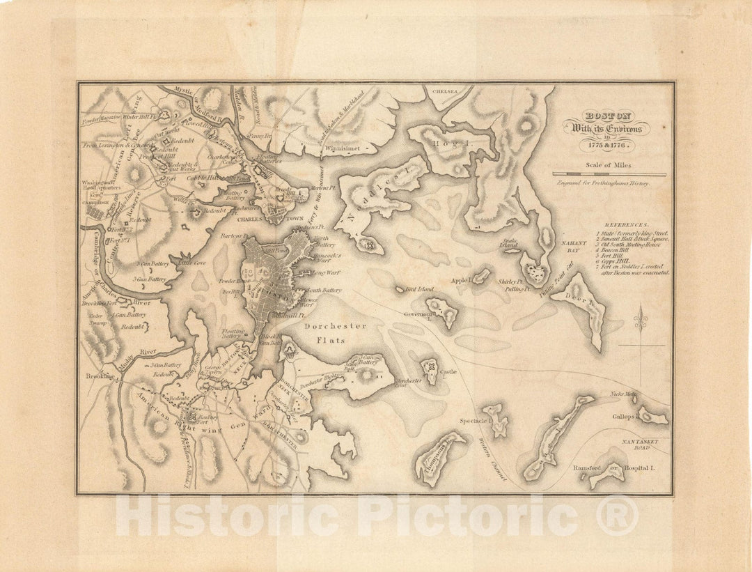Historic Map : Boston with its Environs in 1775 & 1776 , Vintage Wall Art