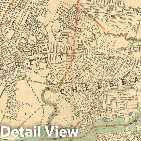 Historic Map : Atlas of Massachusetts, Charlestown & Chelsea & East Boston & Everett & Malden & Revere 1904 , Vintage Wall Art