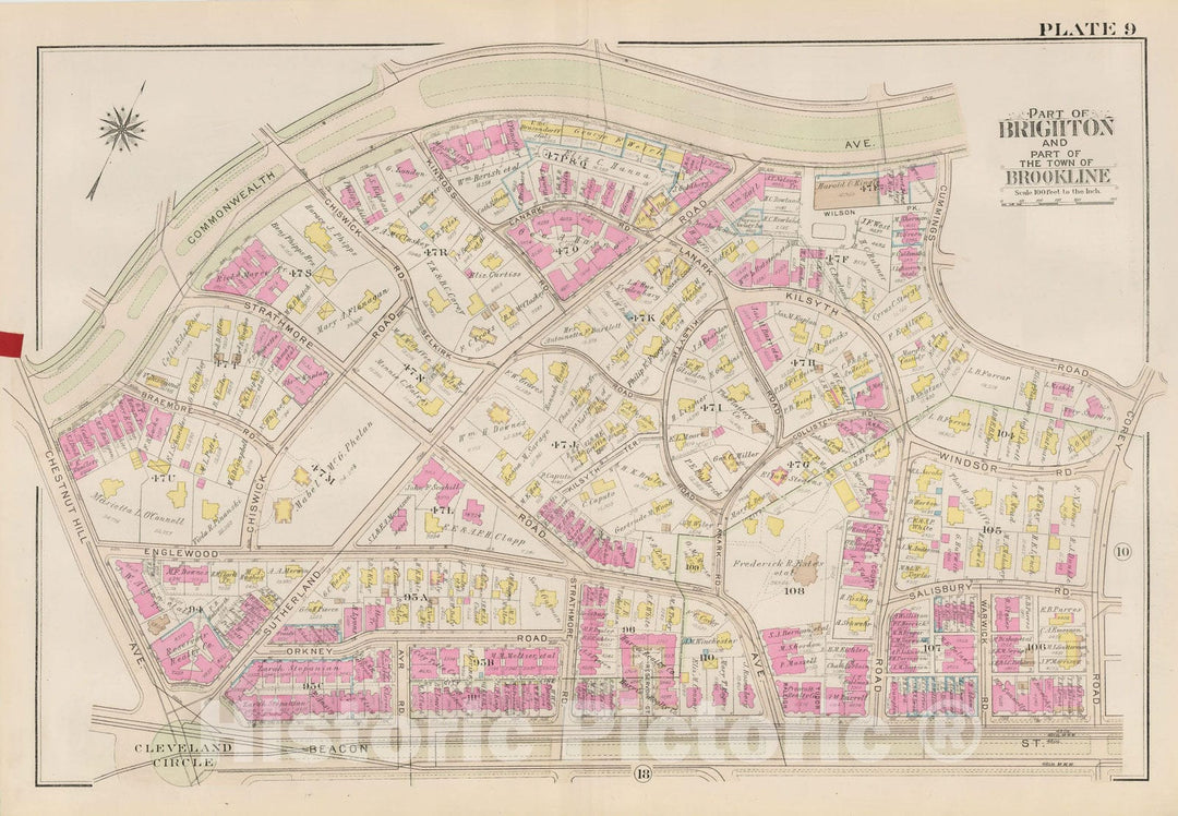 Historic Map : Atlas Town of Brookline, Brookline 1927 Plate 009 , Vintage Wall Art
