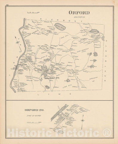 Historic Map : Orford 1892 , Town and City Atlas State of New Hampshire , Vintage Wall Art