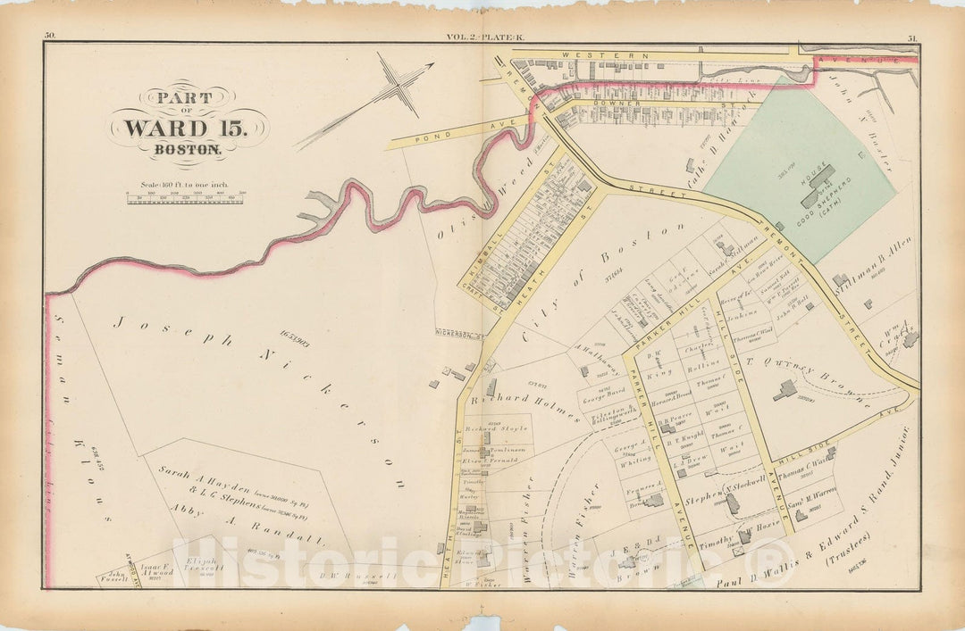 Historic Map : Atlas of County of Suffolk, MA Vol. 2nd, Boston 1873 Plate K , Vintage Wall Art