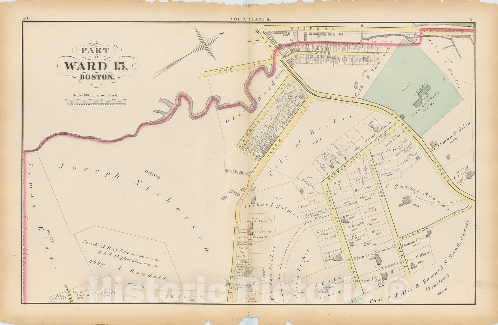 Historic Map : Atlas of County of Suffolk, MA Vol. 2nd, Boston 1873 Plate K , Vintage Wall Art