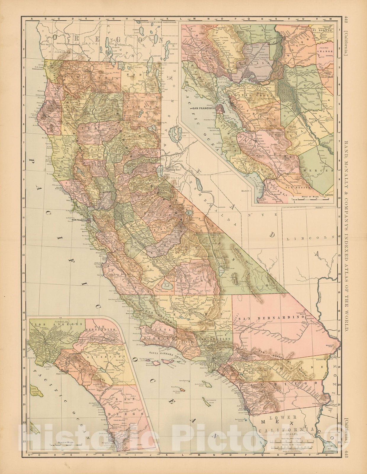 Historic Map : United States Maps, California 1894 , Vintage Wall Art