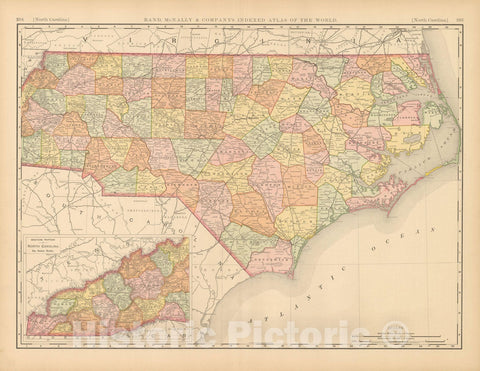 Historic Map : United States Maps, North Carolina 1894 , Vintage Wall Art