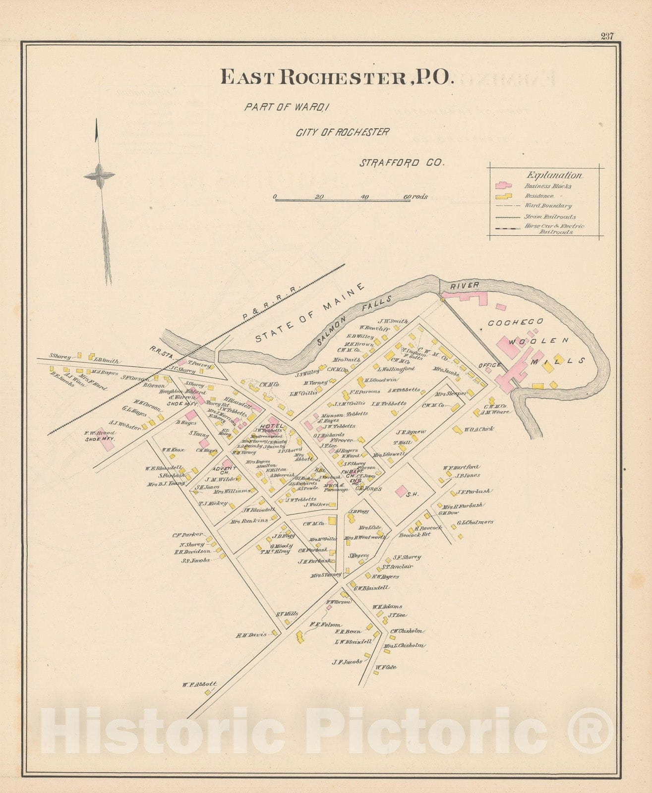 Historic Map : Rochester 1892 , Town and City Atlas State of New Hampshire , v3, Vintage Wall Art