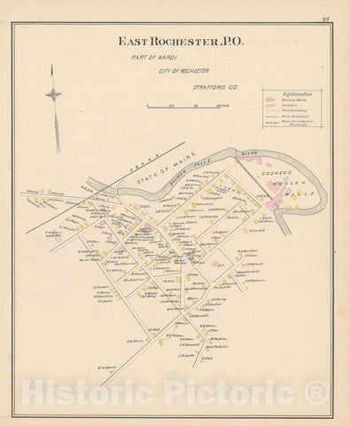 Historic Map : Rochester 1892 , Town and City Atlas State of New Hampshire , v3, Vintage Wall Art