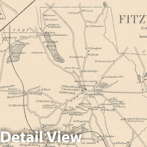 Historic Map : Fitzwilliam 1892 , Town and City Atlas State of New Hampshire , Vintage Wall Art