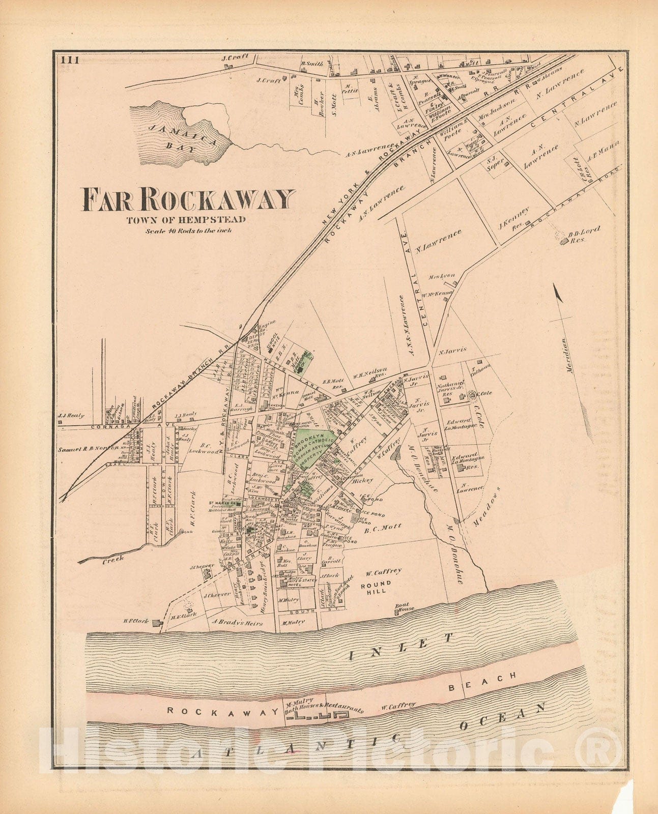 Historic Map : Atlas of Long Island, New York, Hempstead & Queens & Rockaway 1873 , Vintage Wall Art
