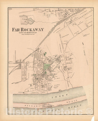 Historic Map : Atlas of Long Island, New York, Hempstead & Queens & Rockaway 1873 , Vintage Wall Art