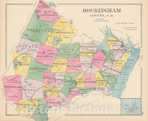 Historic Map : Rockingham 1892 , Town and City Atlas State of New Hampshire , Vintage Wall Art