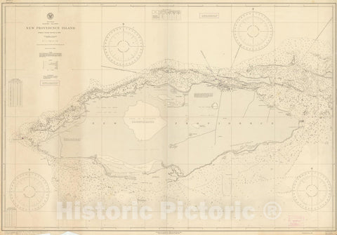 Historic Map : Coastal Charts - Bahamas: New Providence Island 1952 , Vintage Wall Art
