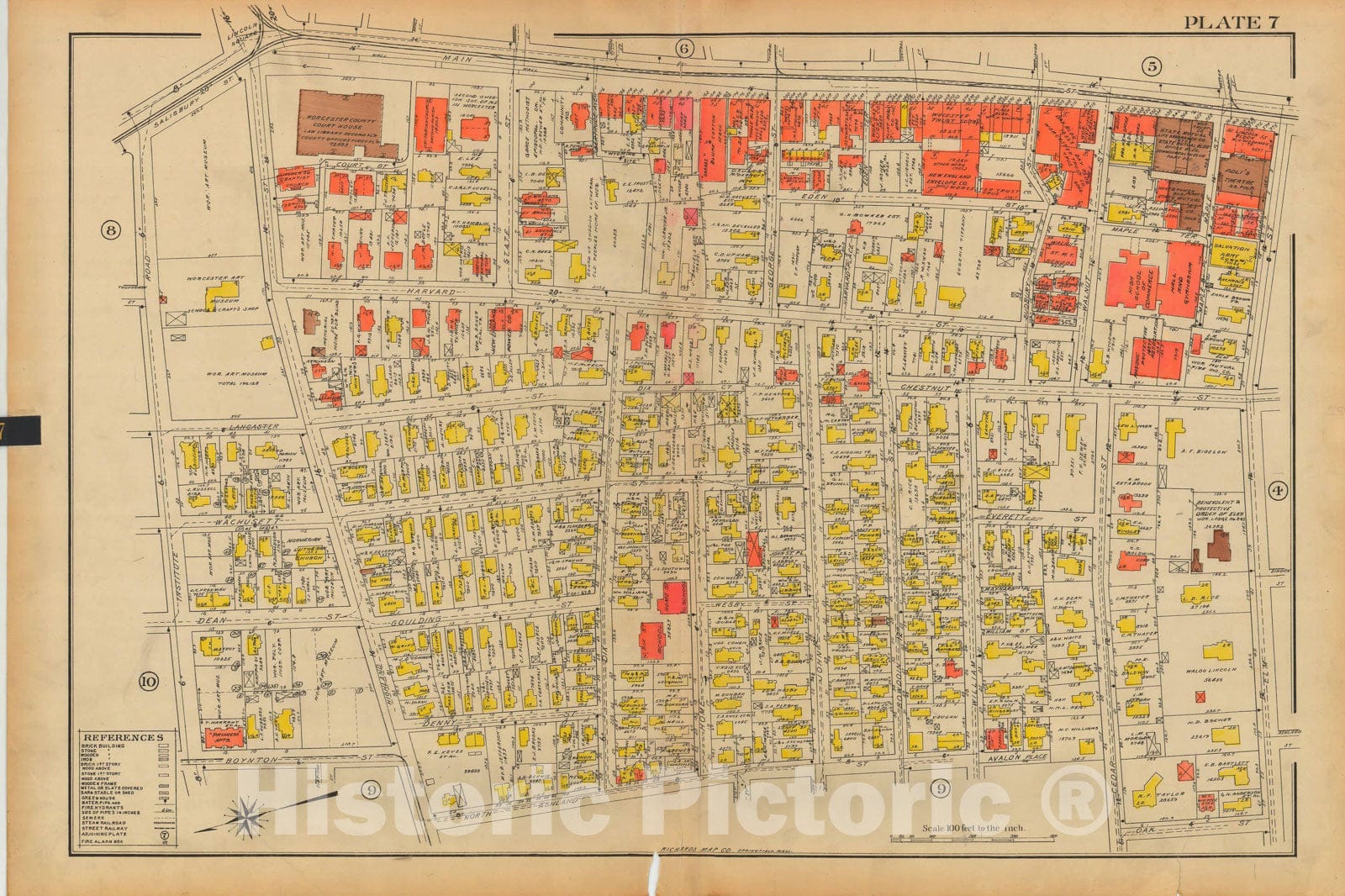 Historic Map : Atlas City of Worcester MA 1922 Plate 007 , Vintage Wall Art