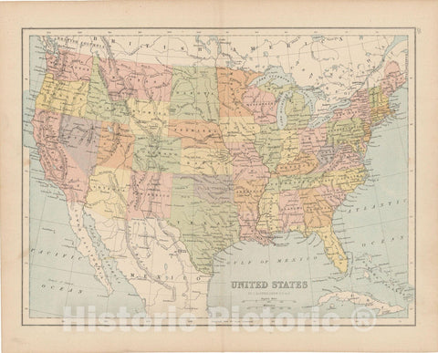 Historic Map : United States 1875 , Student Atlas of Modern Geography , v3, Vintage Wall Art