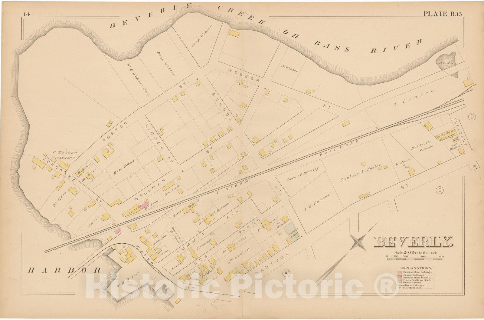 Historic Map : Atlas of Beverly, MA, Beverly 1880 Plate B , Vintage Wall Art