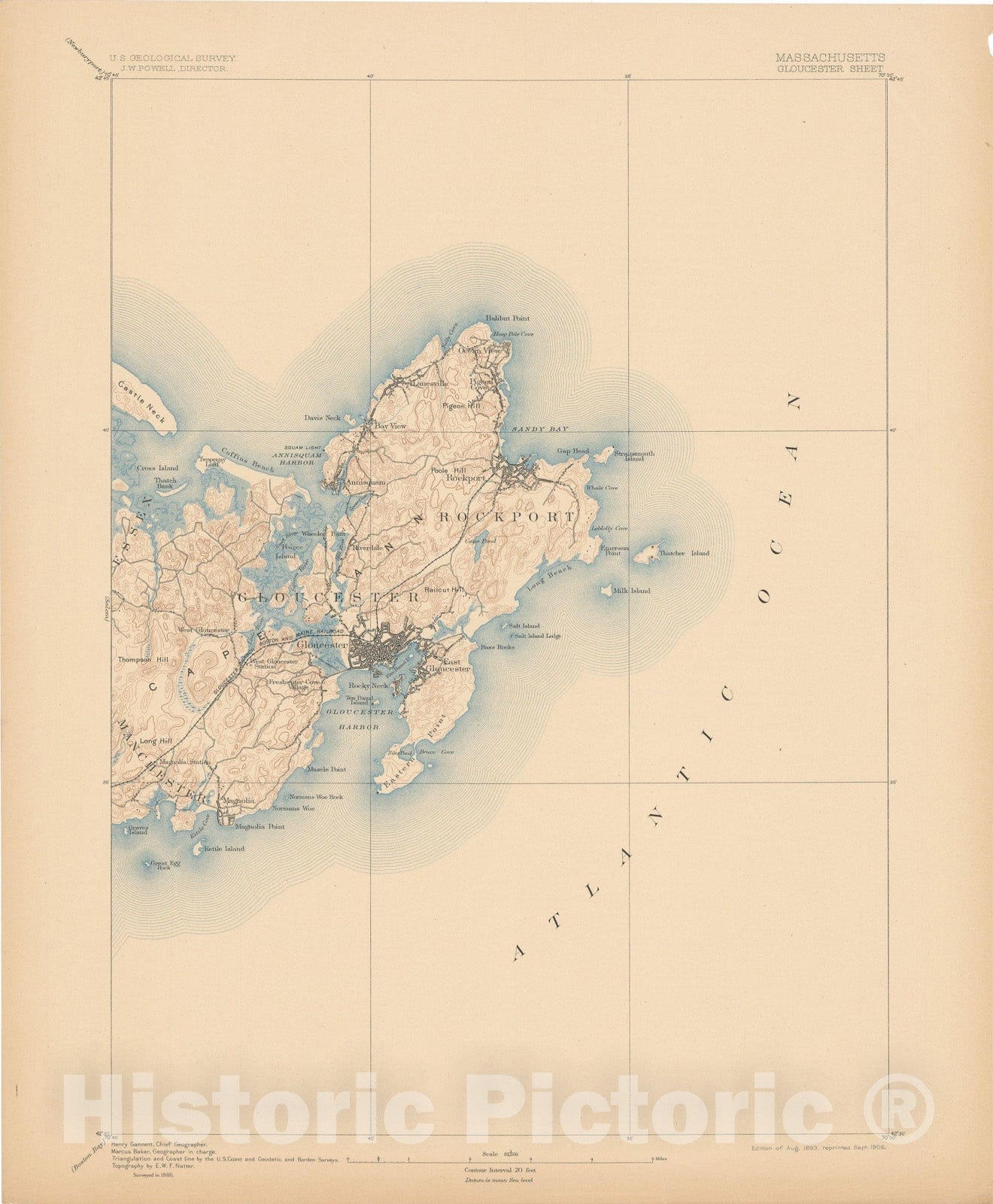 Historic Map : Cape Ann & Gloucester & Rockport 1906 Topographic Map , Vintage Wall Art