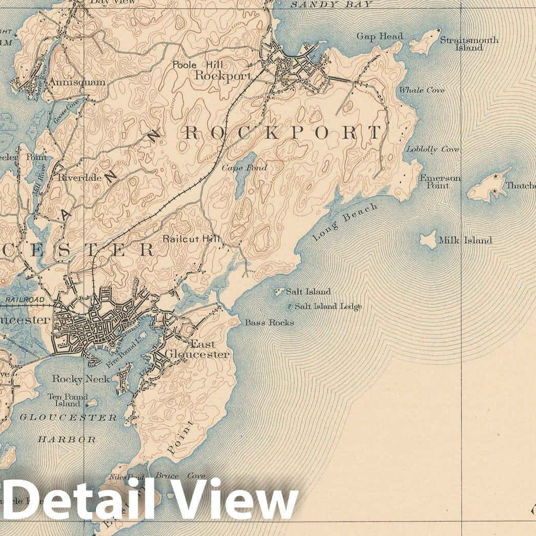 Historic Map : Cape Ann & Gloucester & Rockport 1906 Topographic Map , Vintage Wall Art