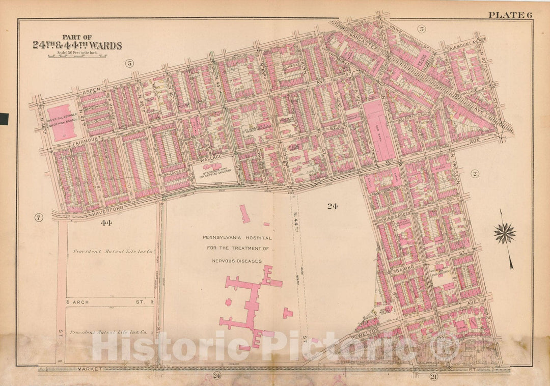 Historic Map : Atlas City of Philadelphia Wards 24,27,34,40,44&46 West Philadelphia, West Philadelphia 1927 Plate 006 , Vintage Wall Art