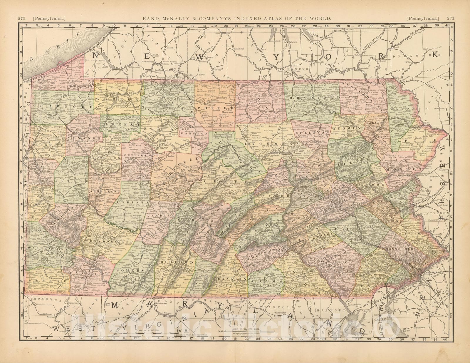 Historic Map : United States Maps, Pennsylvania 1894 , Vintage Wall Art