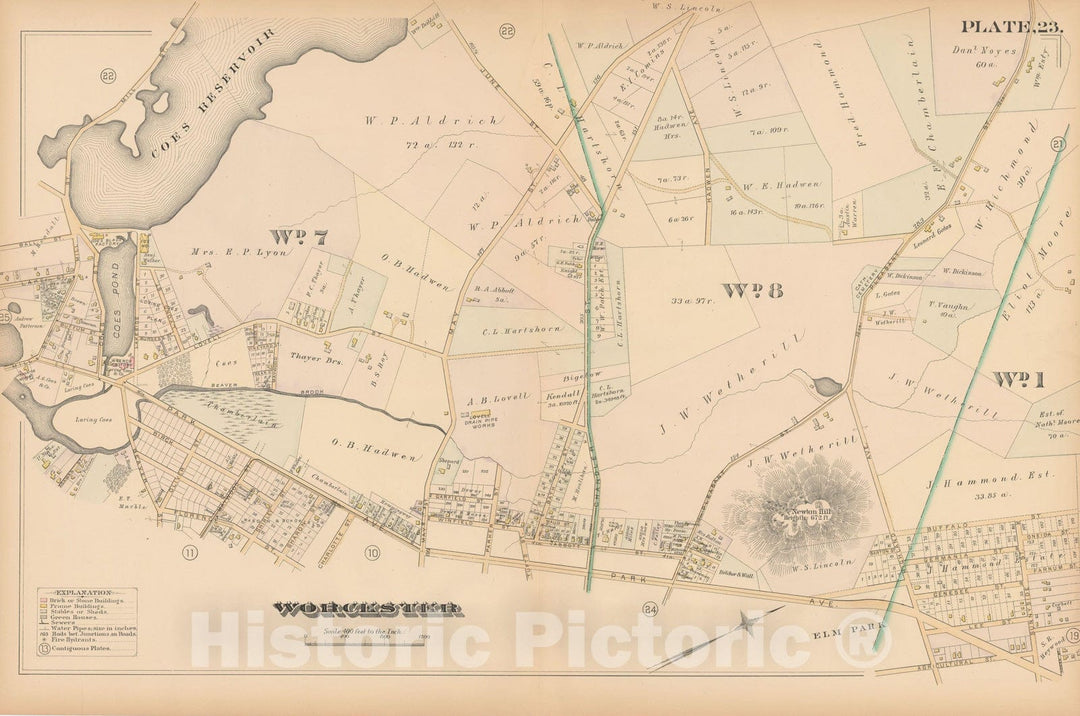 Historic Map : Atlas City of Worcester, MA, Worcester 1886 Plate 023 , Vintage Wall Art